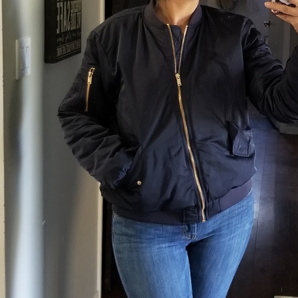 🧥H&M NAVY BLUE BOMBER JACKET - Picture 7 of 8